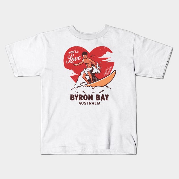 Vintage Surfing You'll Love Byron Bay, Australia // Retro Surfer's Paradise Kids T-Shirt by Now Boarding